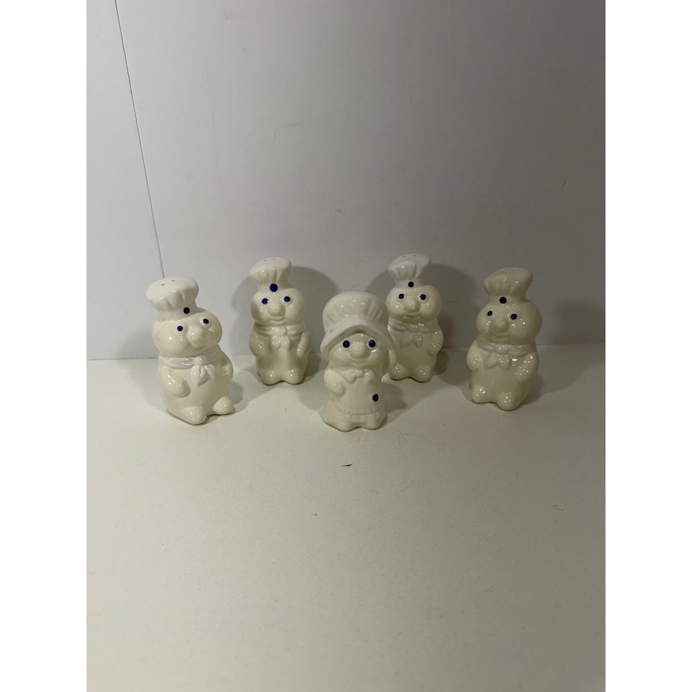 Vintage‎ 1988 Pillsbury Doughboy Poppie Salt Pepper Shakers 5 Piece Set Ceramic